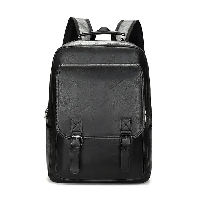 Solid Color PU Laptop Backpack with Breathable Design, 16 Inch Casual Backpack