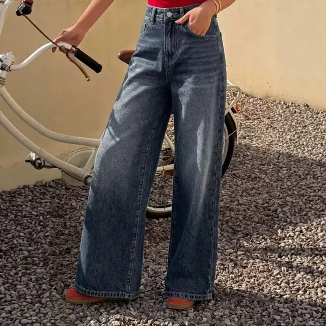Streetwear Wide Leg Full Length Pants for Women in Denim Cotton, Inelastic, Perfect for Autumn Street Style