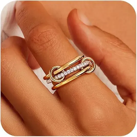 Elegant Geometric Zircon Inlay Stainless Steel Ring for Women