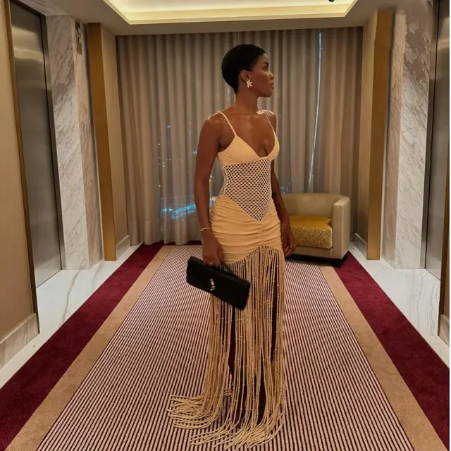 Solid Color Sleeveless V Neck Maxi Tank Dress for Nightclub