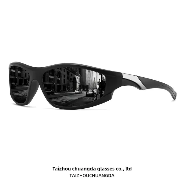 Men's Sport Full Frame Sunglasses with Tac Lens Material in Dyed Black