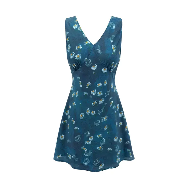 Sleeveless Deep V Neck Casual Regular Dress in Polyester Fabric with Above Knee Length