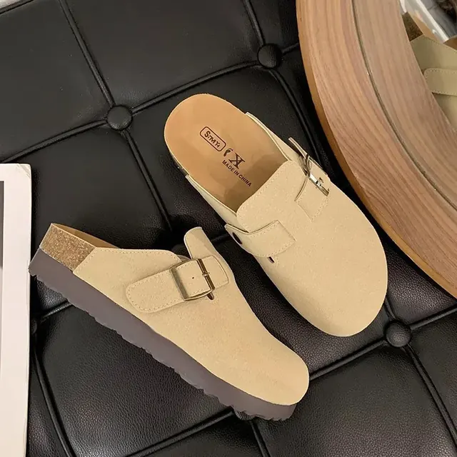 Women's Slip On Thick Sole Sandals with Rubber Sole and PU Leather Upper, Featuring Microfiber Leather Lining, Perfect for Spring