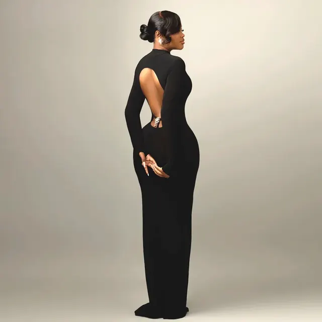 Sexy Solid Color Bodycon Dress with Long Sleeve Turtleneck in Polyester for Banquet