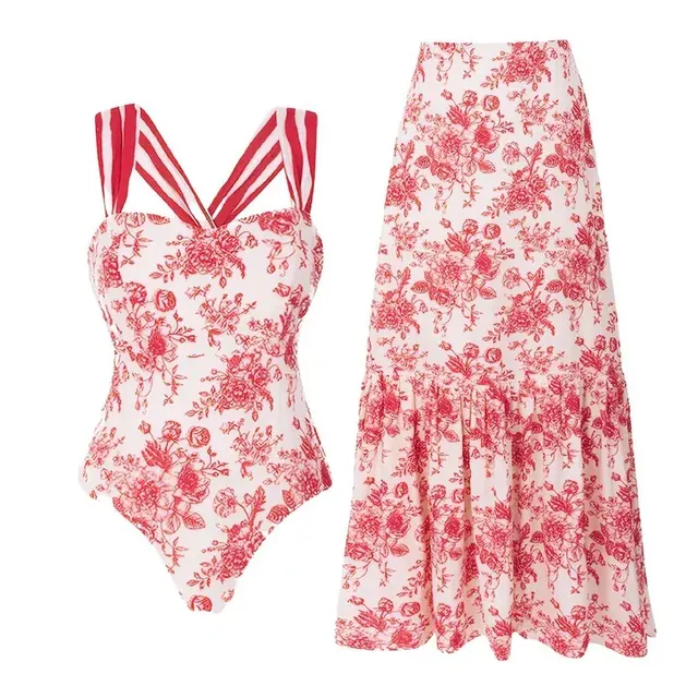 Women's Stripe Printed Nylon One-Piece Swimsuit for Swimming