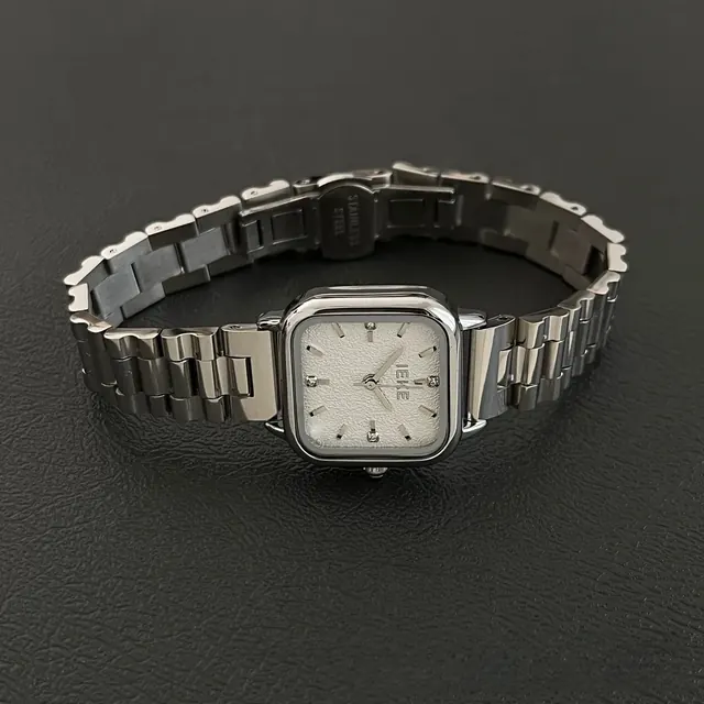 Women's Square Quartz Watch with Steel Belt Strap and Single Folding Buckle Featuring Ordinary Glass Mirror