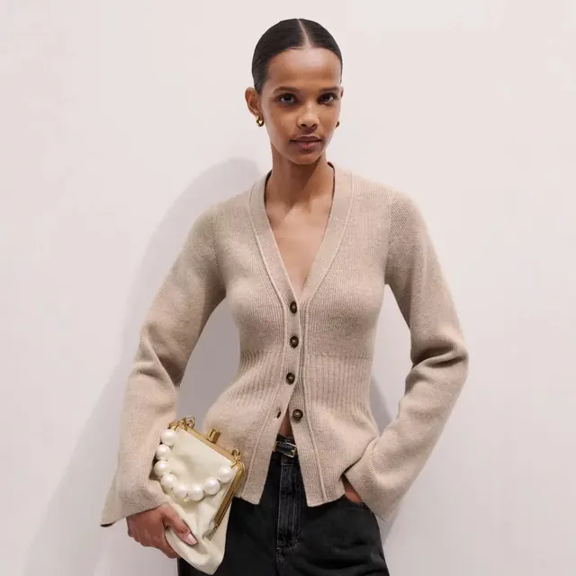 Streetwear Acrylic Sweater with Long Sleeve and V Neck Featuring Single Breasted Closure