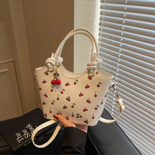 Women’s PU Leather Bucket Bag with Ornament Printing, Stylish Summer Shoulder Bag