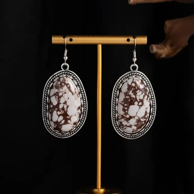 Ethnic Style White Earrings Featuring Turquoise Inlay for Unisex Wear