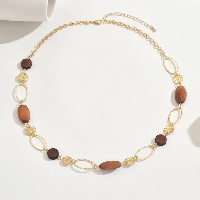 Retro Wooden Geometric Alloy Jewelry Set for Women INS Style Clavicle Necklace and Earring Ensemble