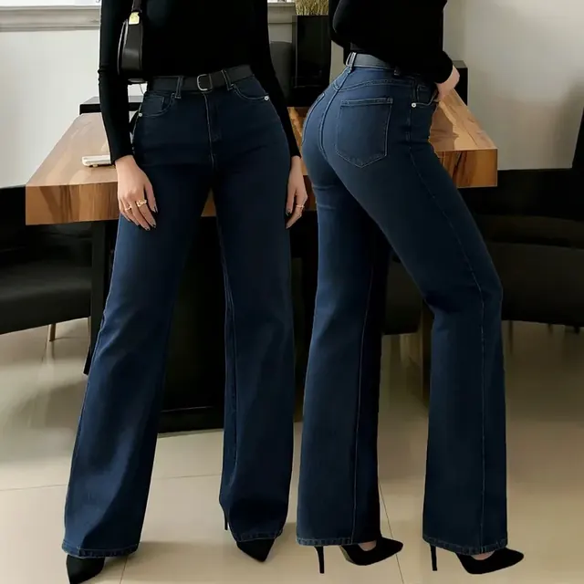 Solid Color Full Length Jeans for Office in Denim Cotton Fabric with Washed Craft and Micro-Elastic Stretch
