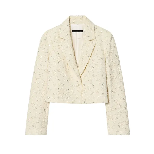 Elegant Long Sleeve Polyester Blazer with V Neck and Regular Sleeve Style