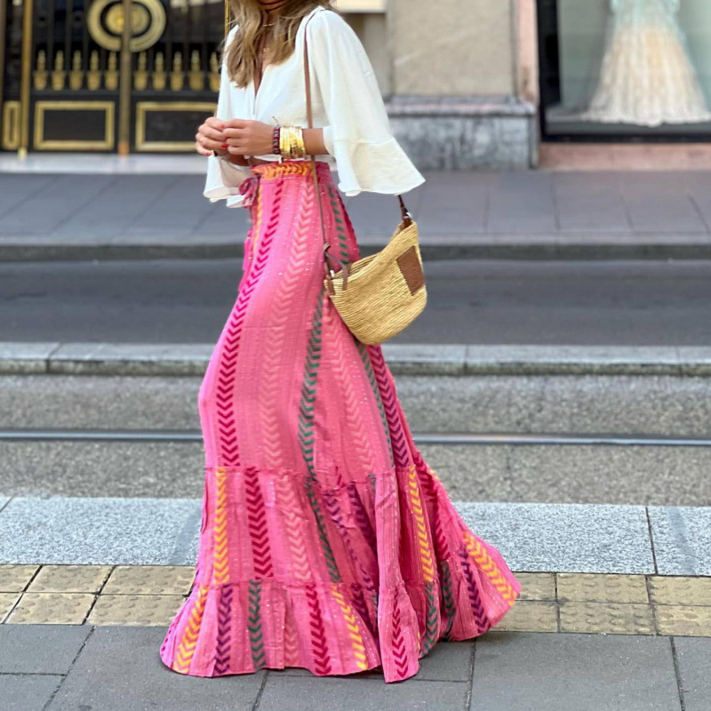 Multicolor Casual Midi Dress Skirt For Women In Summer