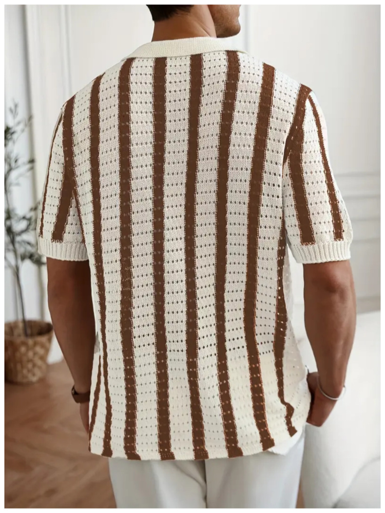 Stripe Polo Shirt For Men With Short Sleeve