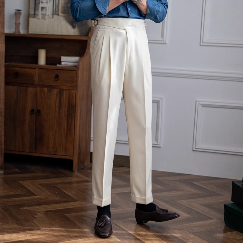 Men's Regular Fit Polyester Dress Pants In Light Business Style