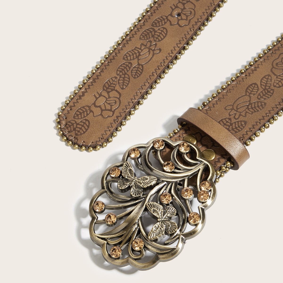 PU Leather Belt Featuring Elegant Butterfly Pattern