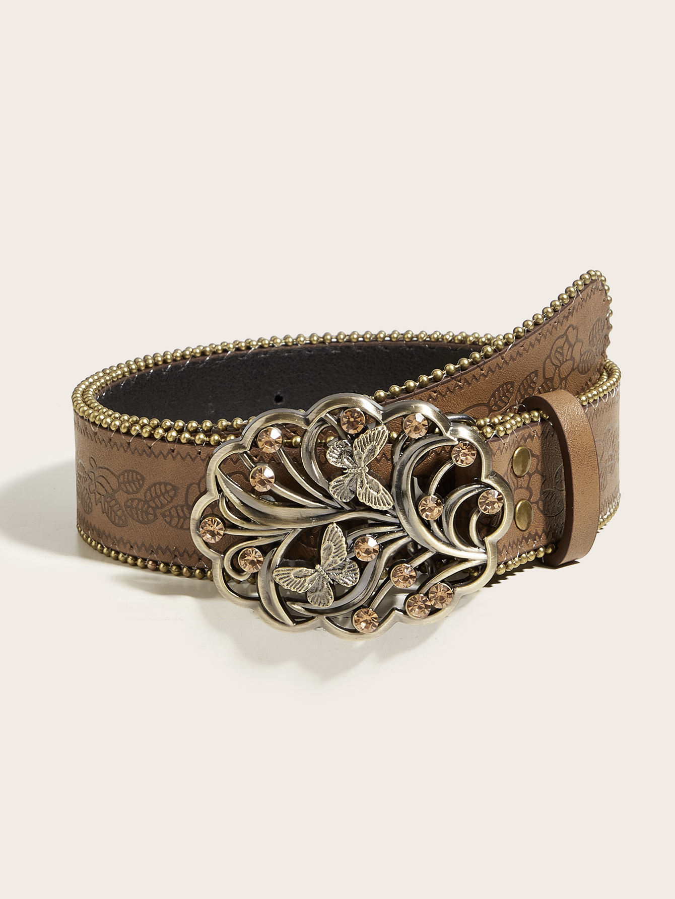 PU Leather Belt Featuring Elegant Butterfly Pattern