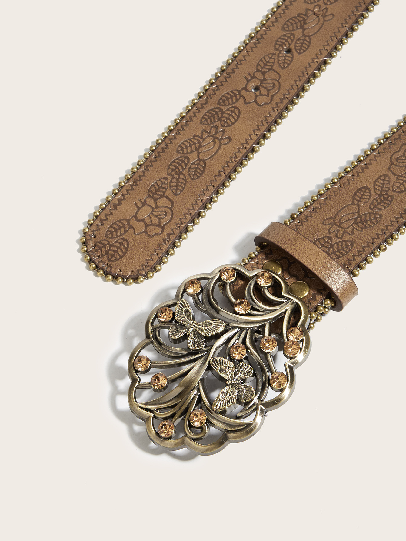 PU Leather Belt Featuring Elegant Butterfly Pattern