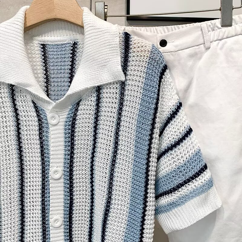 Stripe Short Sleeve Polyester Polo Shirt For Men
