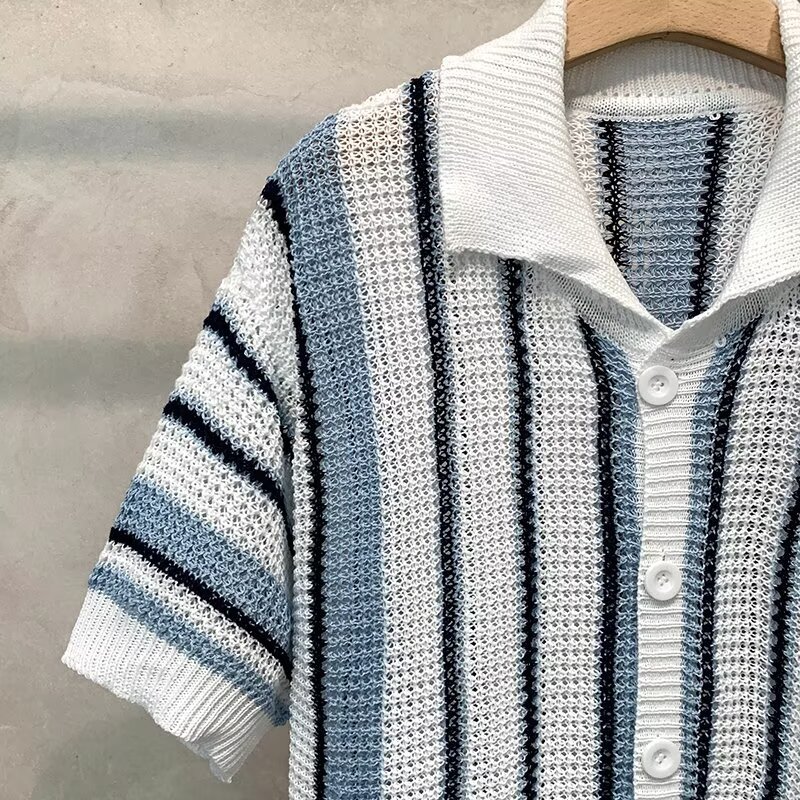 Stripe Short Sleeve Polyester Polo Shirt For Men