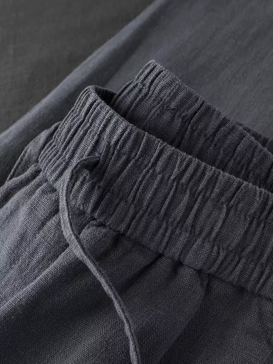 Men's Solid Color Casual Full Length Pants In Linen Fabric