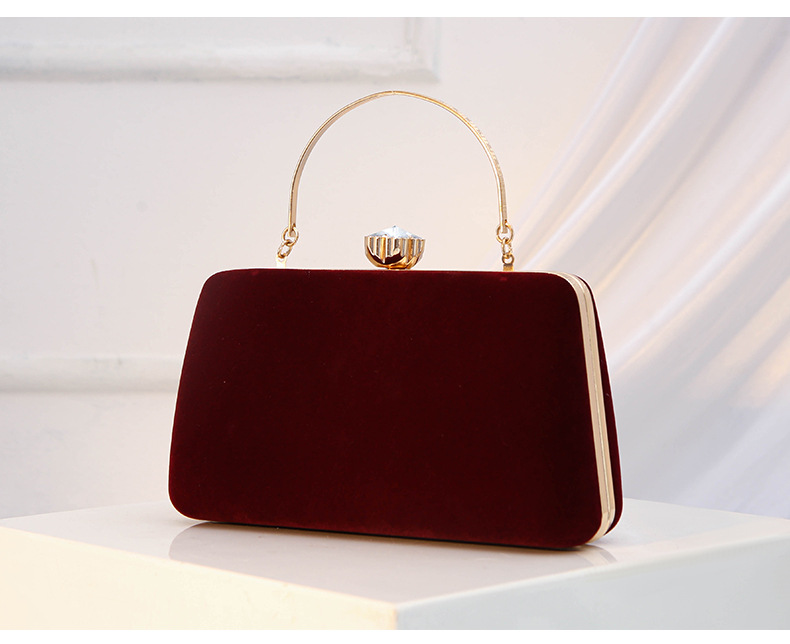 Square Velvet Clutch Bag With Lock Design
