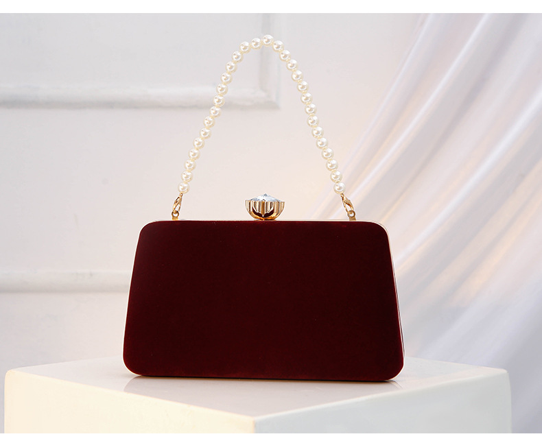 Square Velvet Clutch Bag With Lock Design