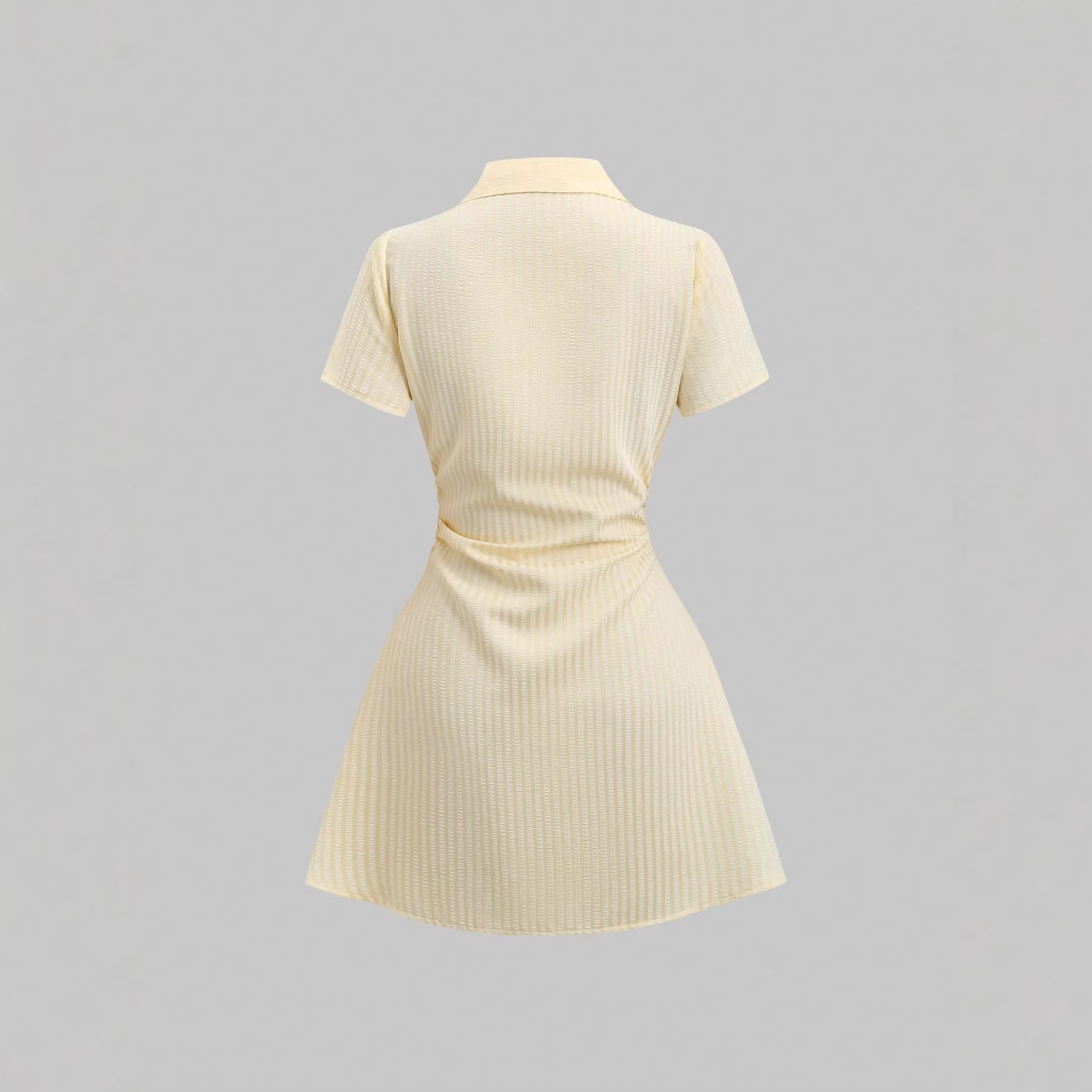 Short Sleeve Sleeve Length Shirt Dress Dresses Type Stripe V Neck Short Sleeve Shirt Dress In Polyester Fabric, Above Knee Length For Casual Wear Puff Sleeve Sleeve Type Polyester Fabric Type Casual,