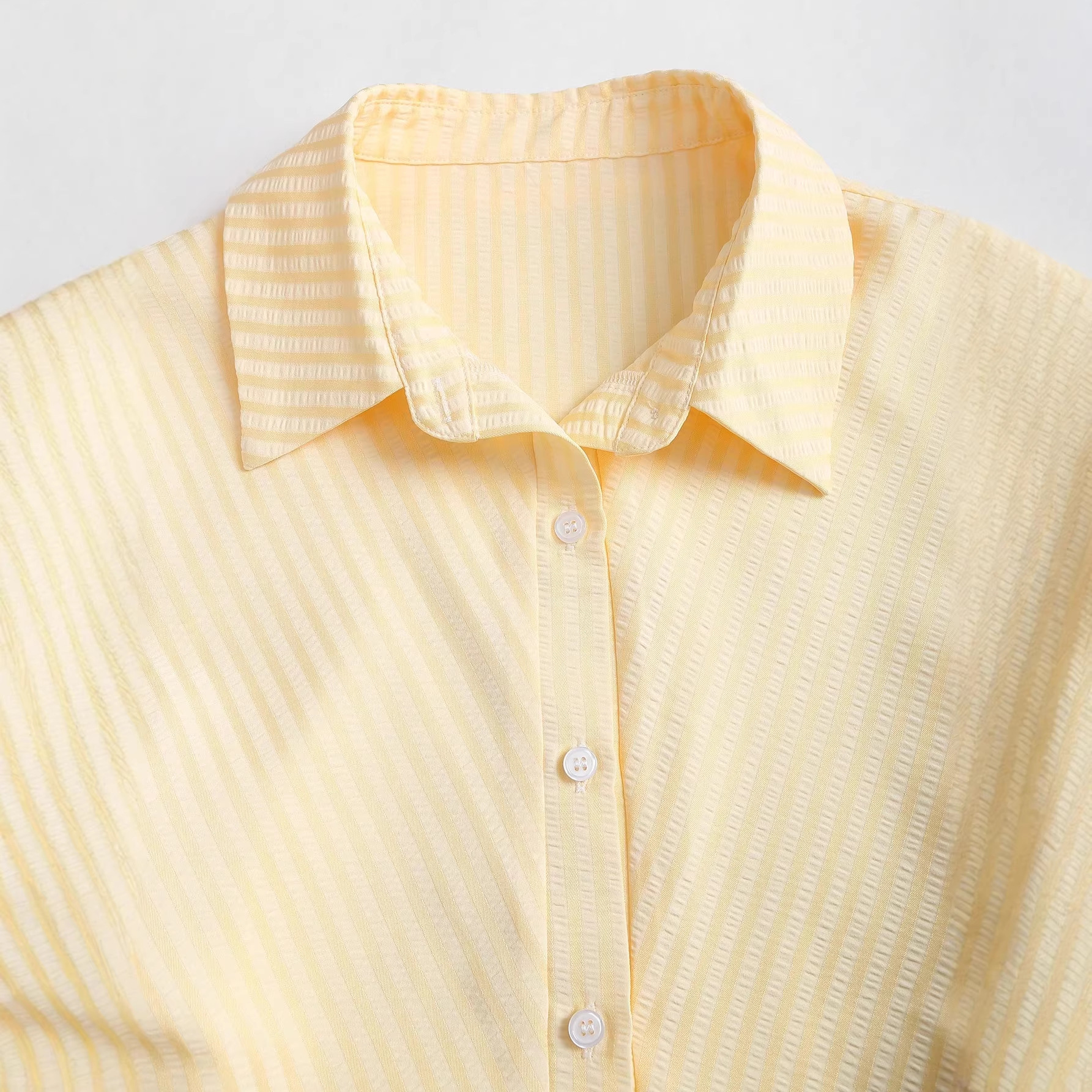Short Sleeve Sleeve Length Shirt Dress Dresses Type Stripe V Neck Short Sleeve Shirt Dress In Polyester Fabric, Above Knee Length For Casual Wear Puff Sleeve Sleeve Type Polyester Fabric Type Casual,