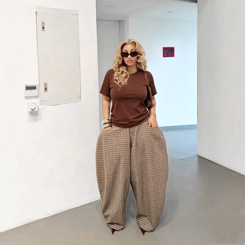 Retro Plaid Wide Leg Pants In Full Length For Casual Wea r