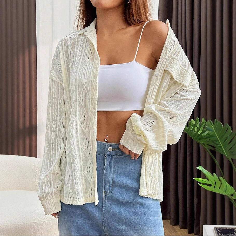 Women's Shirt With Lapel Collar And Single Breasted Design