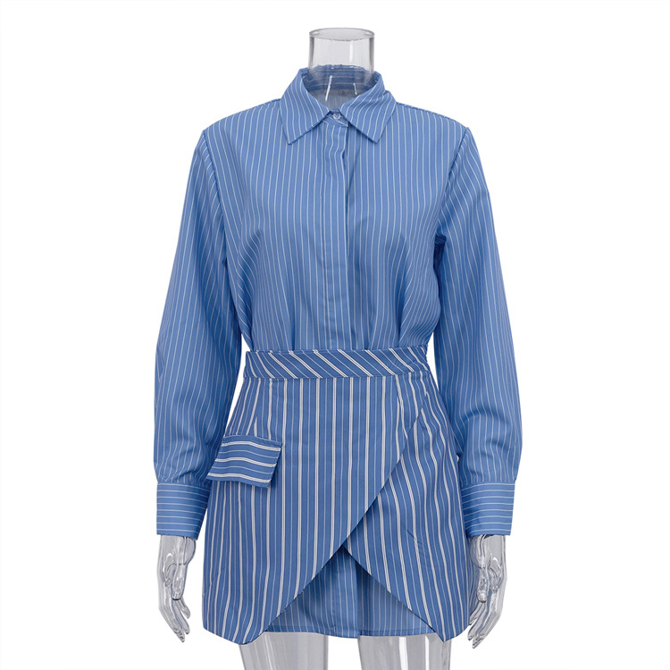 Elegant Stripe Skirt Co-ord Set With Long Sleeve Featuring Printing In Polyester, 2 Pieces Set