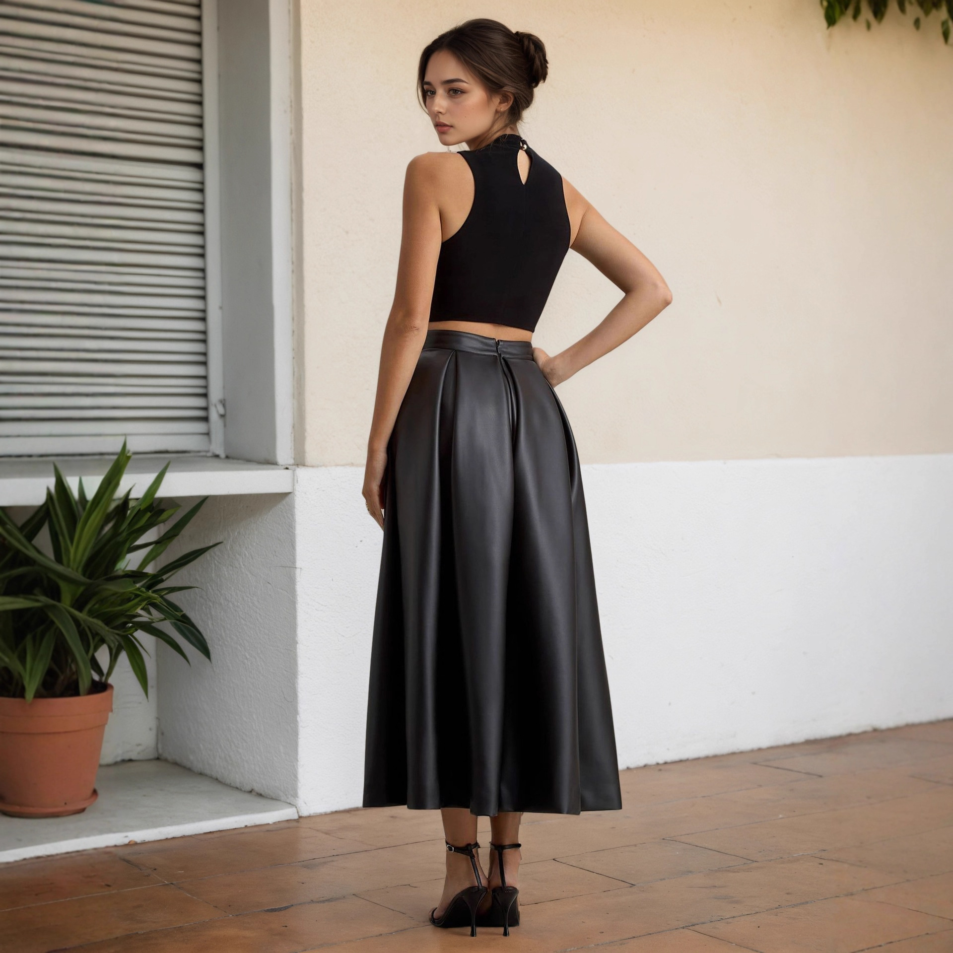 PU A-Line Skirt With High Waist