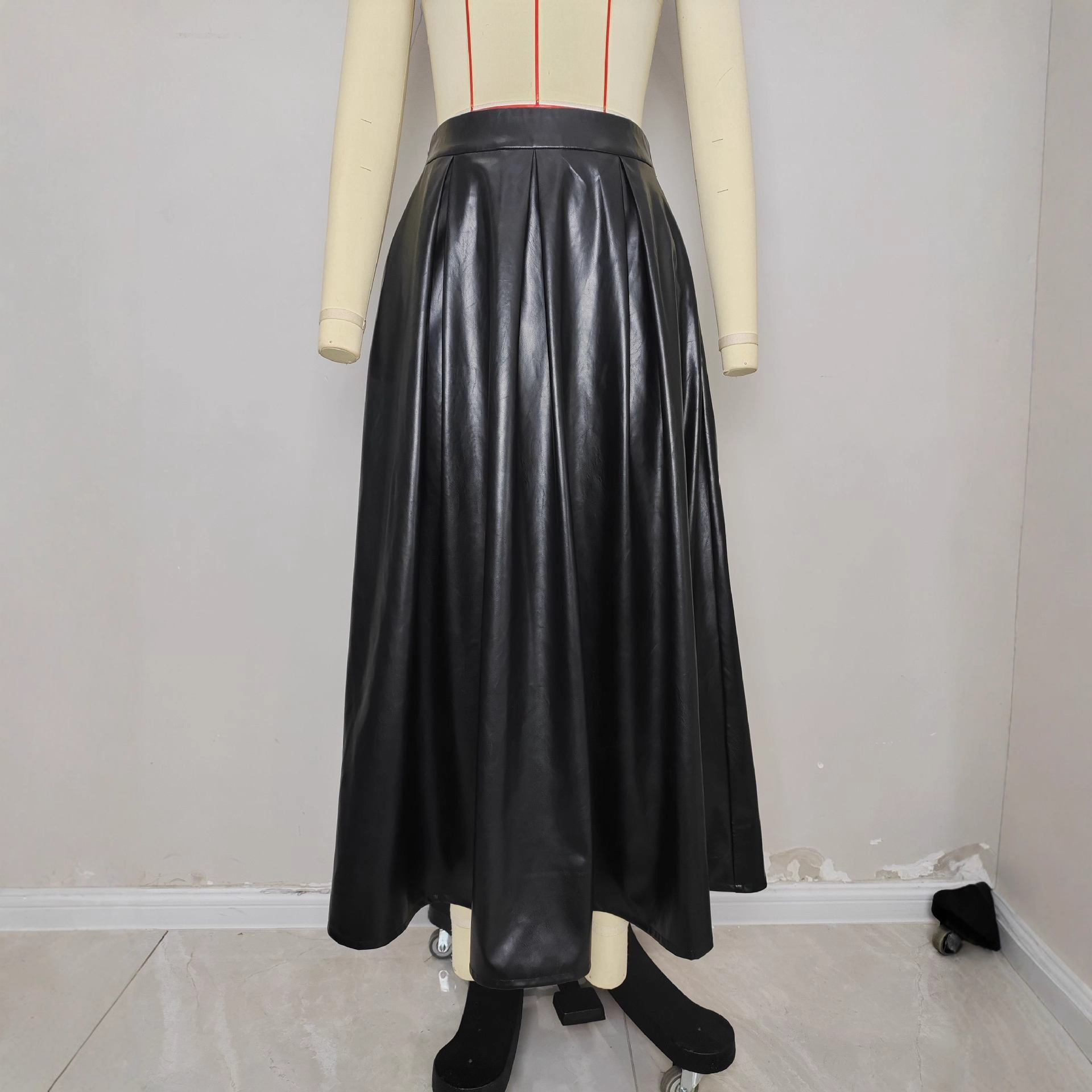 PU A-Line Skirt With High Waist