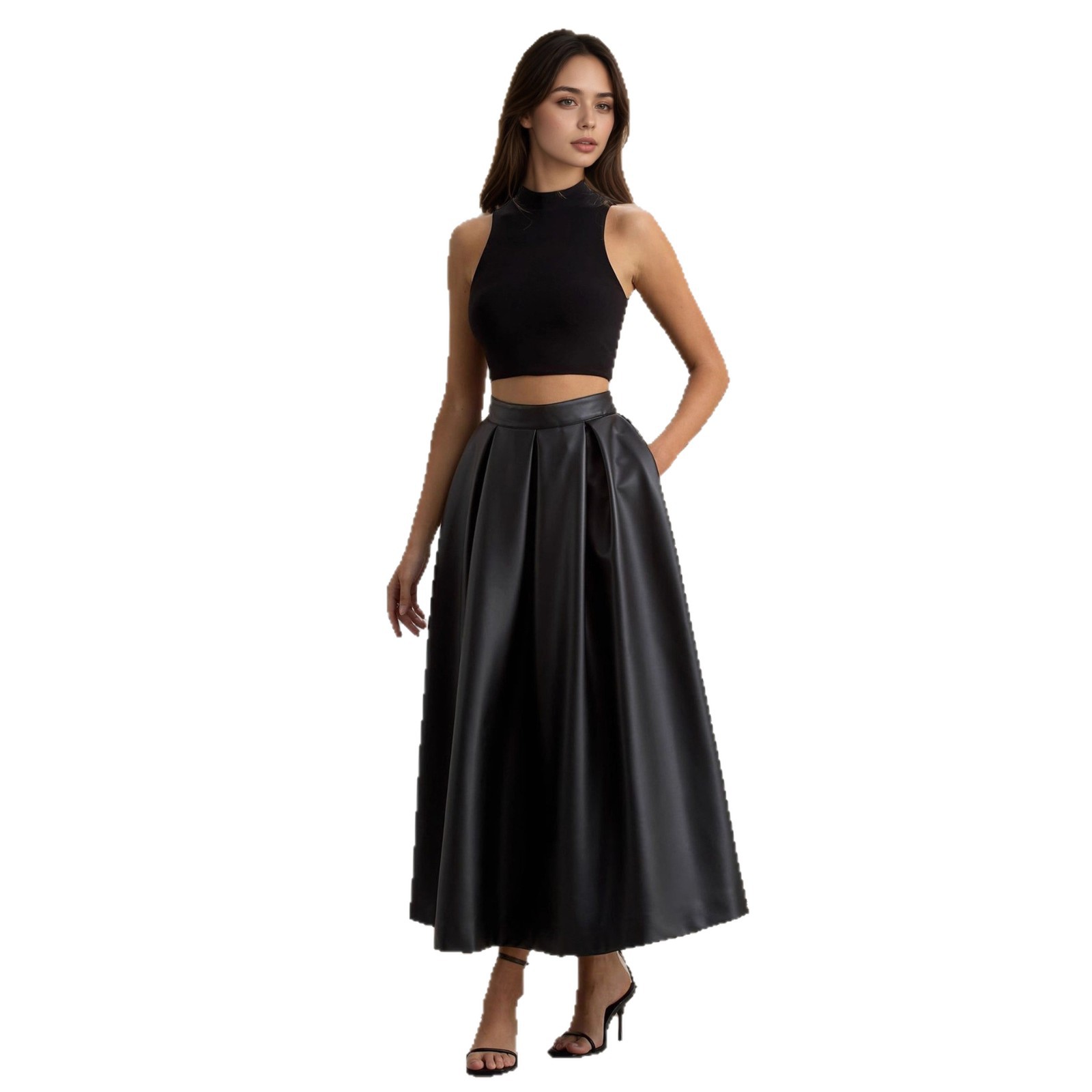 PU A-Line Skirt With High Waist