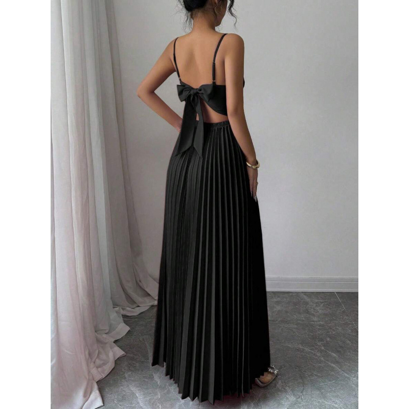 Elegant Solid Color Sleeveless Strap Dress For Casual Wear