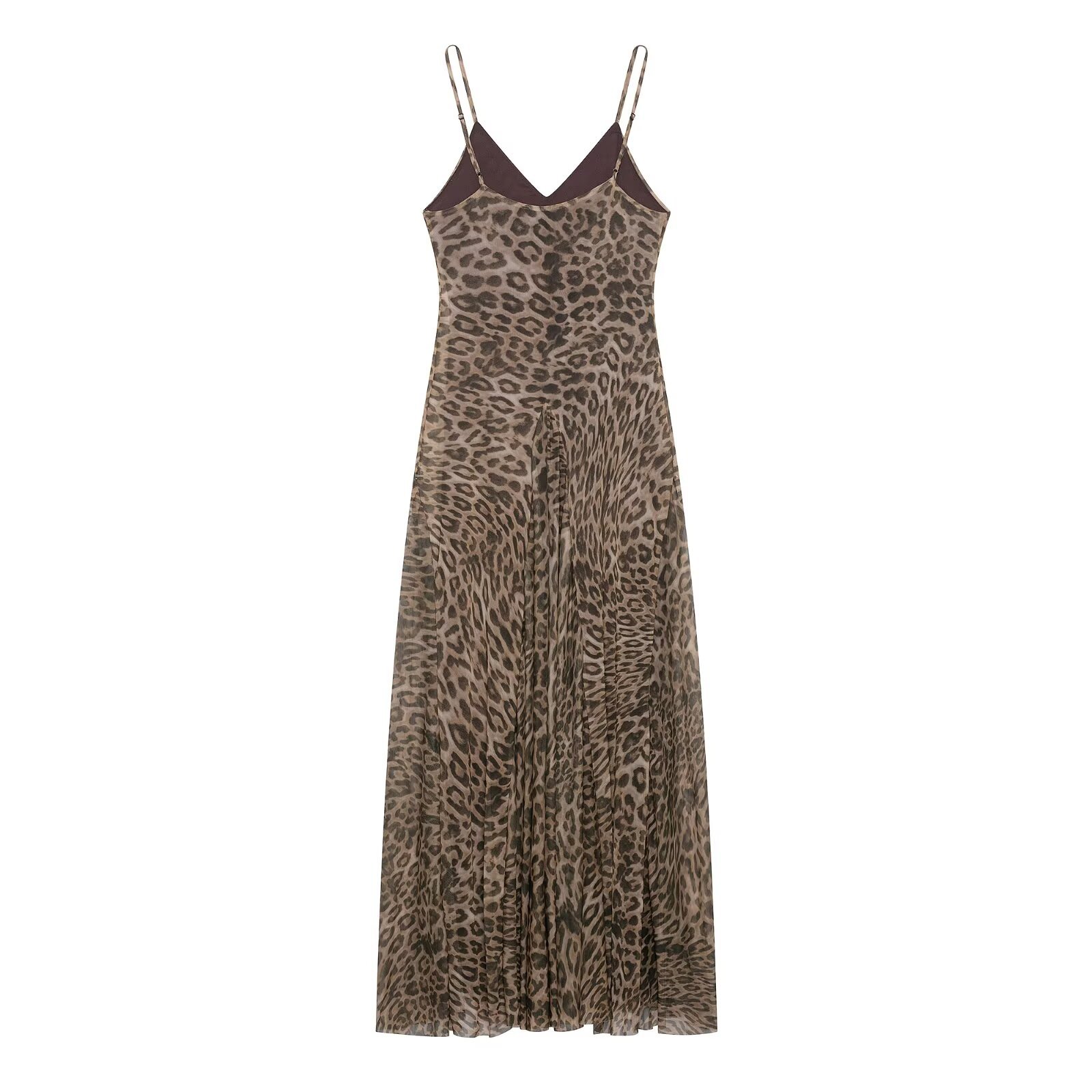 Leopard Print Sleeveless Strap Maxi Long Dress