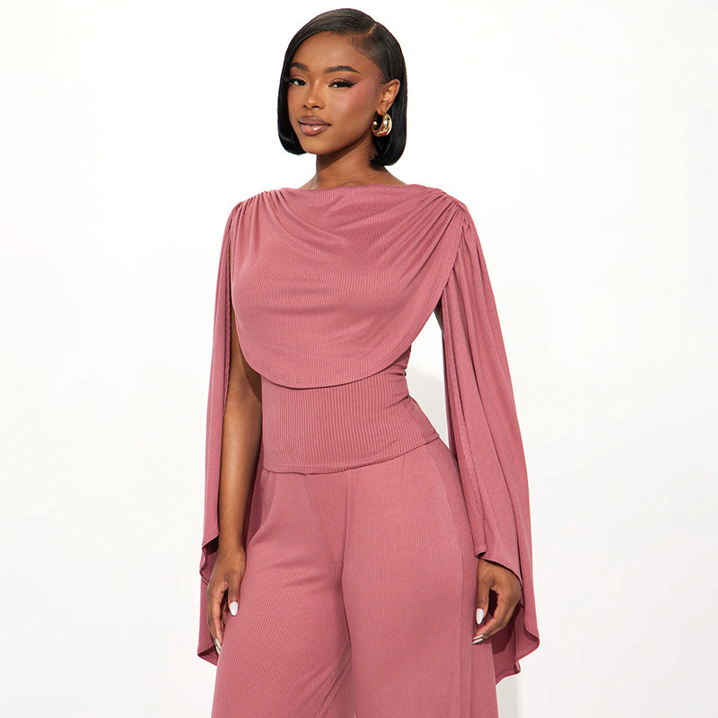 Sexy Wide Leg Pants Co-ord Set With Knitted Printing