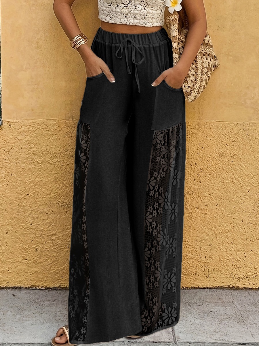 Wide Leg Pants In Full Length With Lace Detail