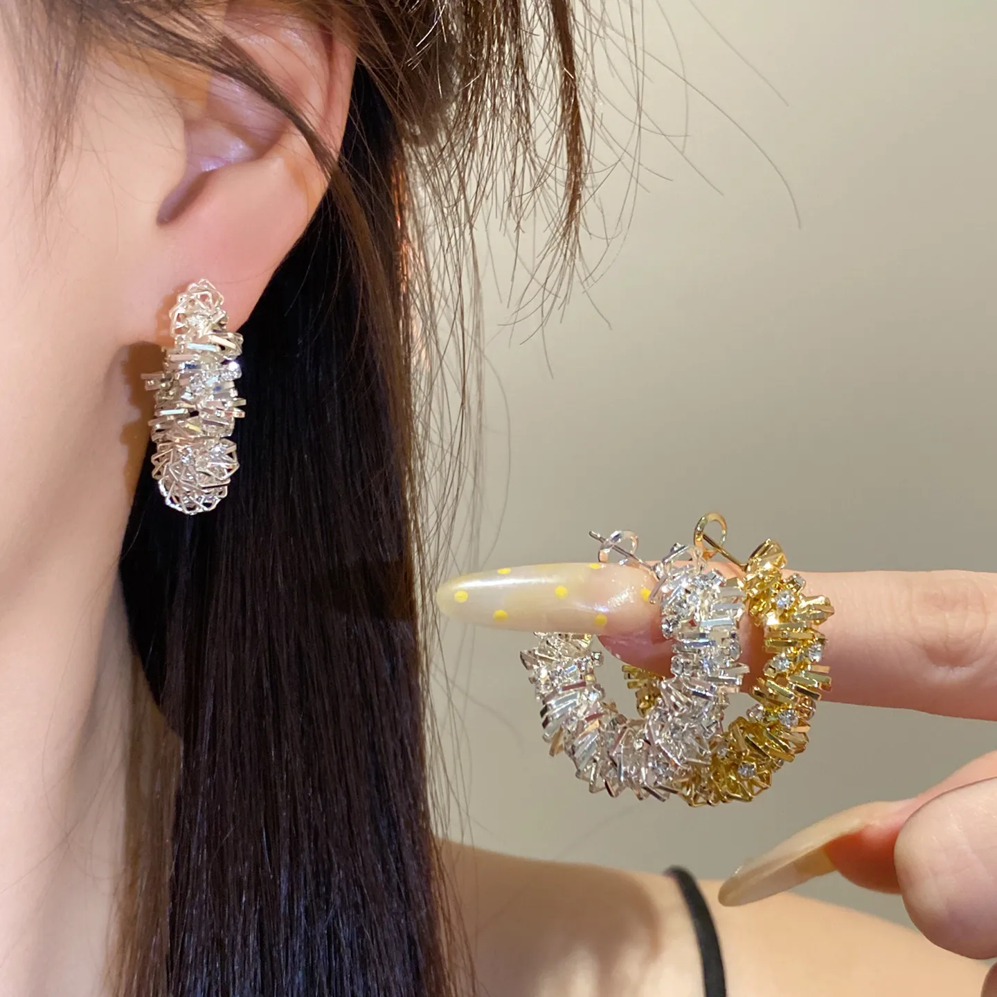 Round Gold Copper Earrings For Women Featuring Zircon Inlay and 304 Stainless Steel Stud Posts