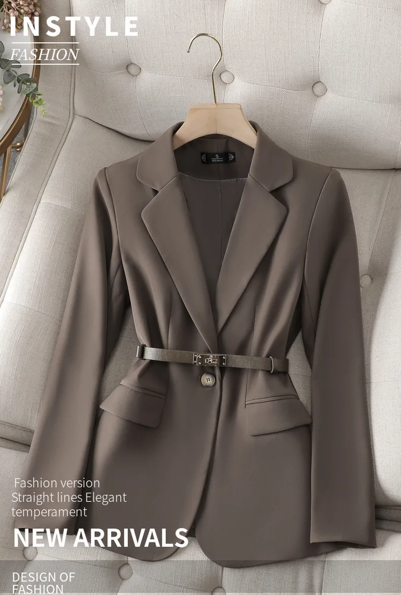 Elegant Long Sleeve Solid Color Polyester Blazer Featuring Pocket and Single Breasted Design