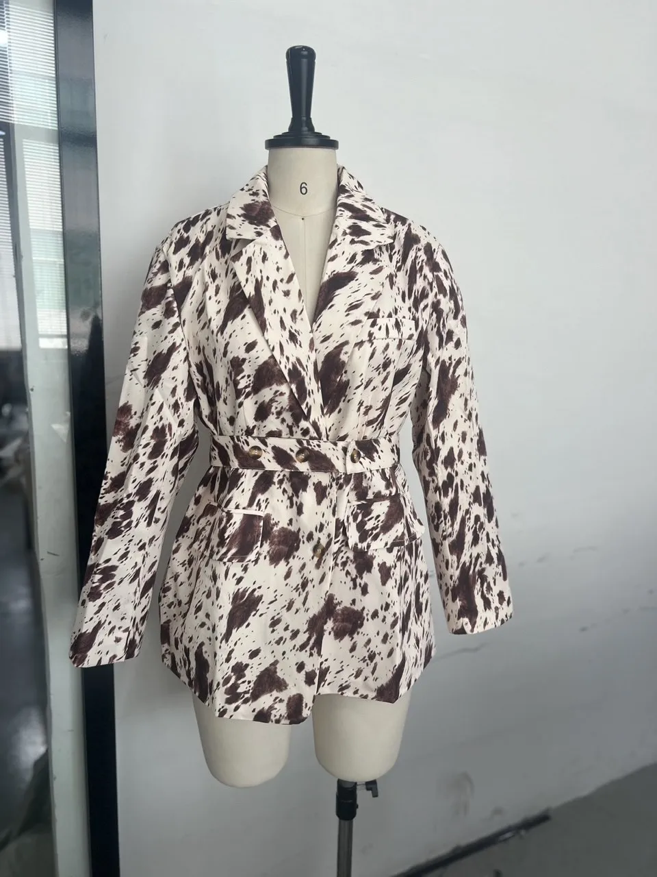 Leopard Print Loose Fit Women's Blazer Long Sleeve Polyester Casual Business Outerwear