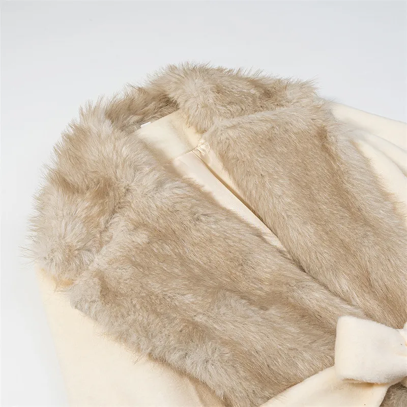 Elegant Women's Woolen Coat with Tie Placket Featuring Polyester Fabric and Functional Pocket
