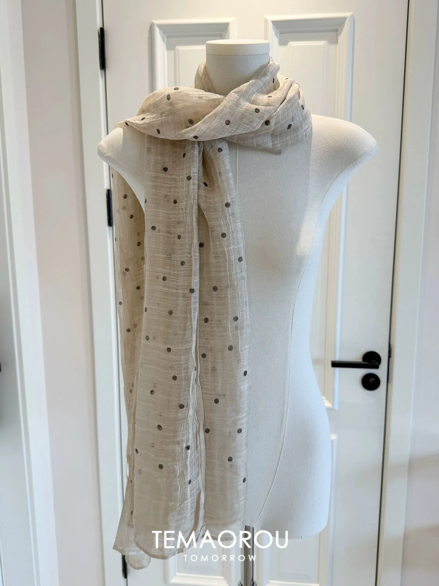Sweet Polka Dots Cotton and Linen Scarf, Summer Silk Scarf