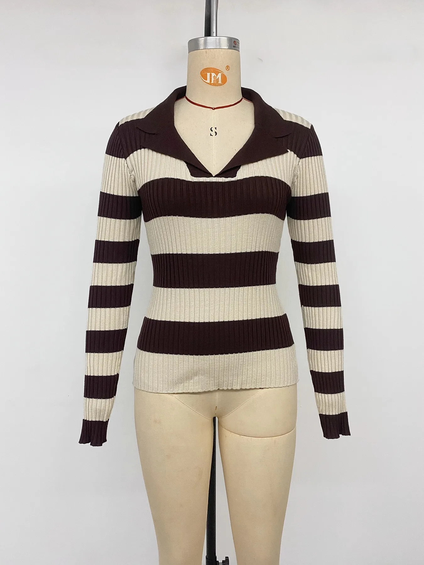 Vintage Style Stripe Sweater with Long Sleeves, Knitted Cotton Pullover