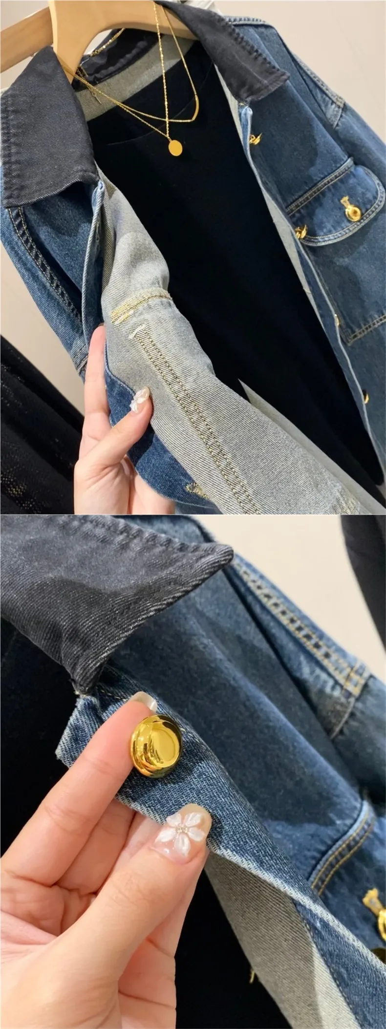 Casual Denim Jacket for Women with Shirt Collar and Drop Long Sleeves, Made with Elastane Fabric, Perfect for Autumn