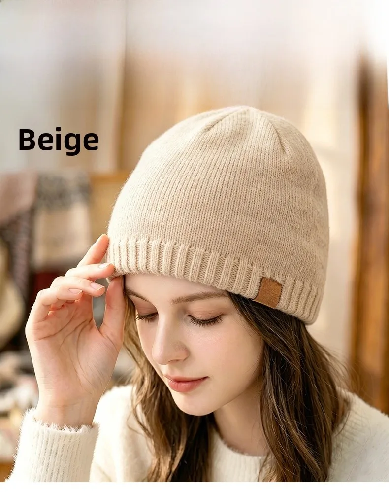 Solid Color Warm Wool Cap for Women in Simple Style, Brimless Design Featuring Acrylic Material with Braid Craft