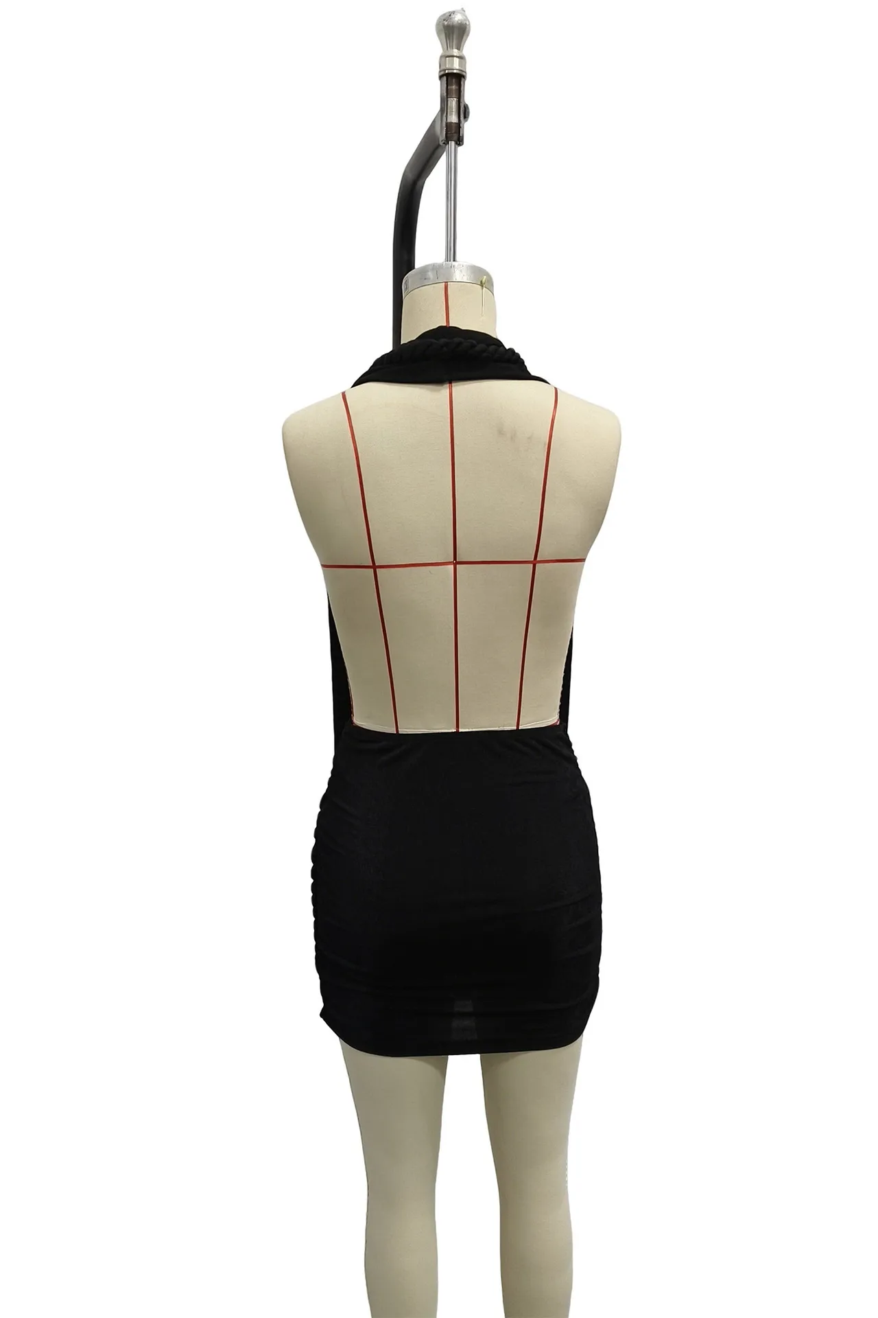 Solid Color Sexy Sleeveless Sheath Dress with Halter Neck in Polyester Fabric, Above Knee Length