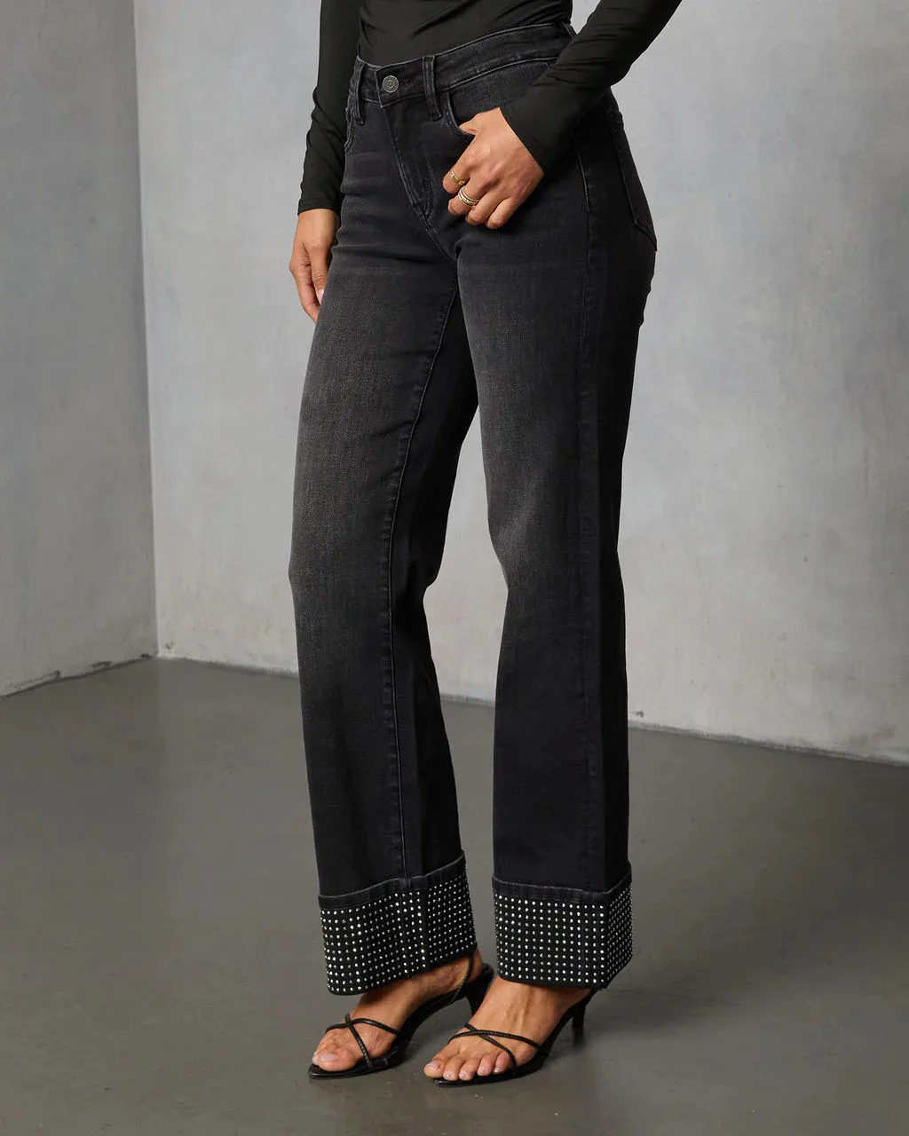 Solid Color Full Length Casual Jeans for Women in Denim Cotton Fabric with Washed Craftsmanship