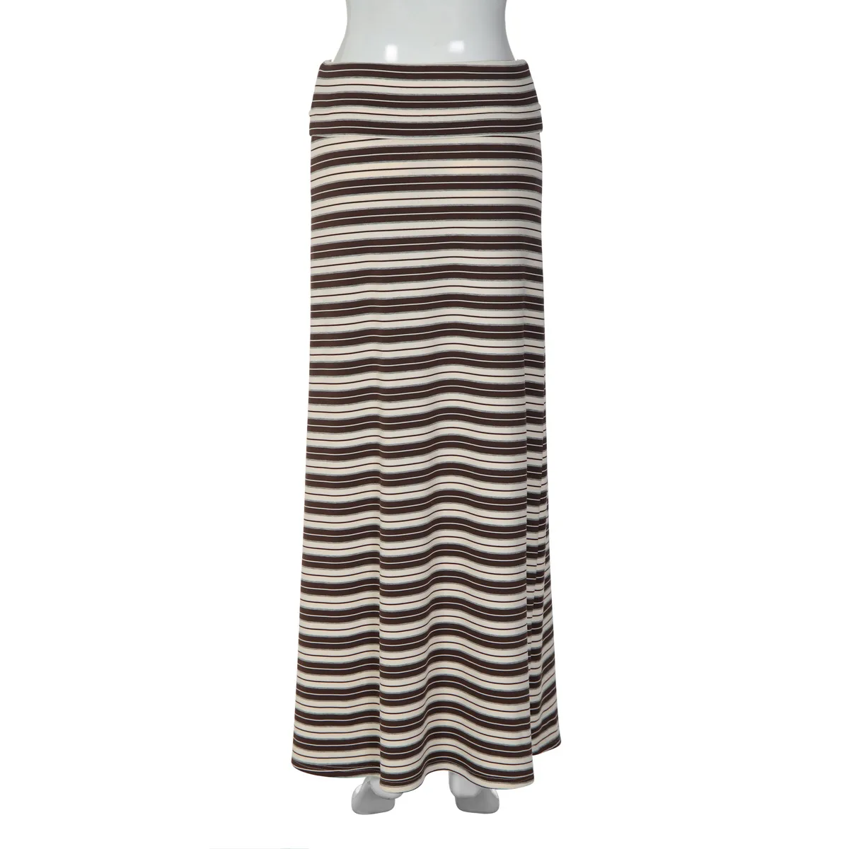 Stripe Streetwear Slim A-Line Skirt in Polyester with Knitted Fabric for Autumn